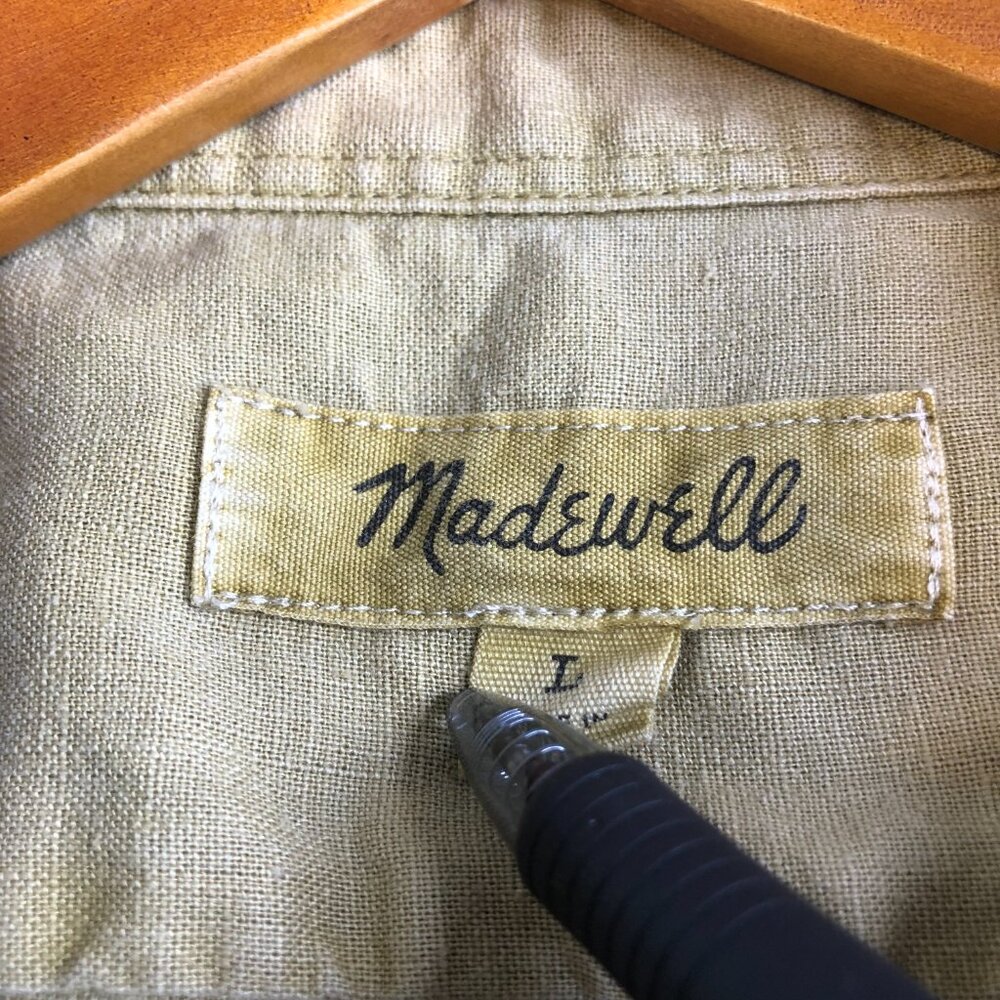 Madewell Shirt Mens Large Oatmeal Brown Linen Blend Short Sleeve Button - Picture 2 of 8